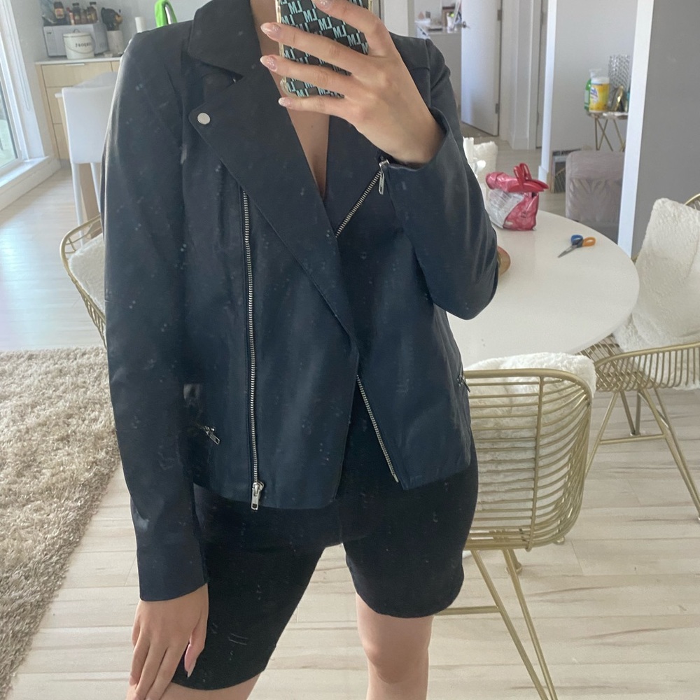 REAL leather navy jacket barely worn
